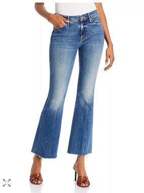 MOTHER The Weekender Fray Jeans Size 33 Walking On Coals Mid Rise Flare Raw Hem